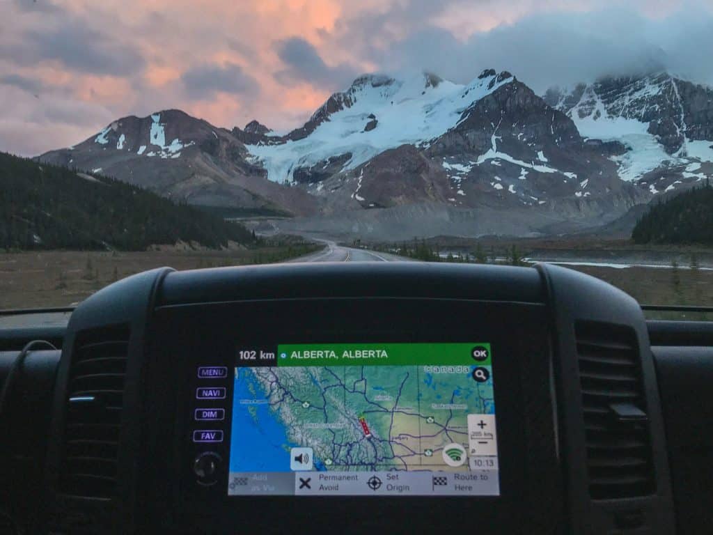 RV GPS with mountain views