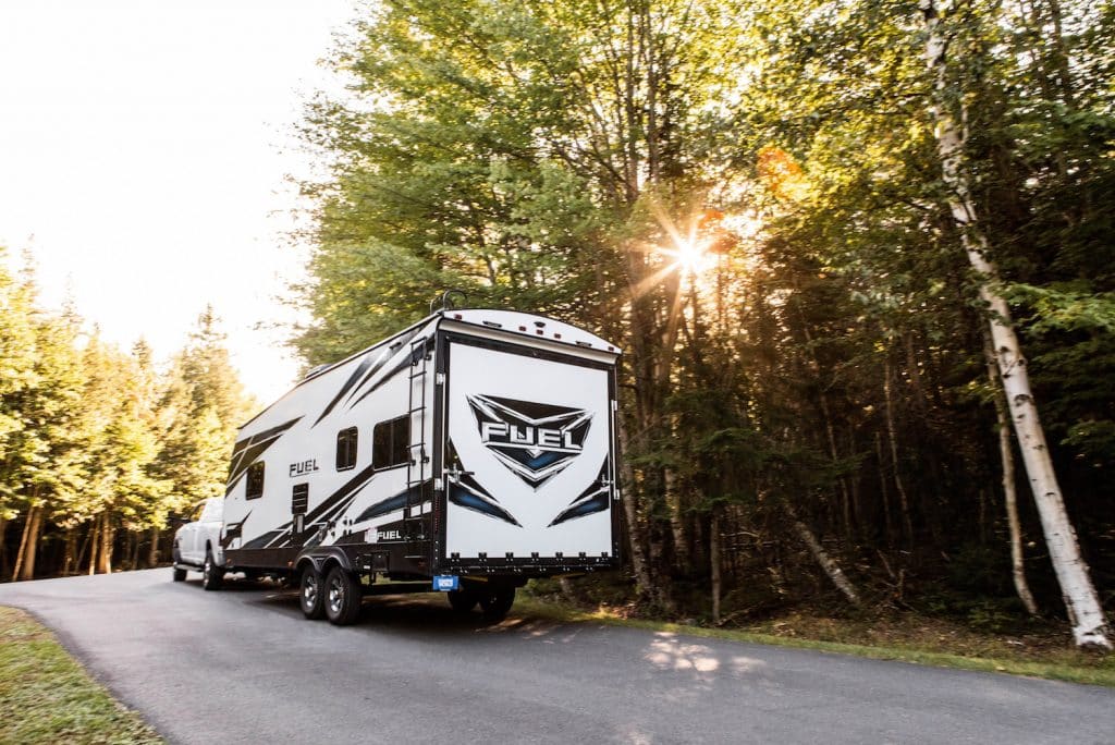 2019 Heartland Fuel Rv on the road.