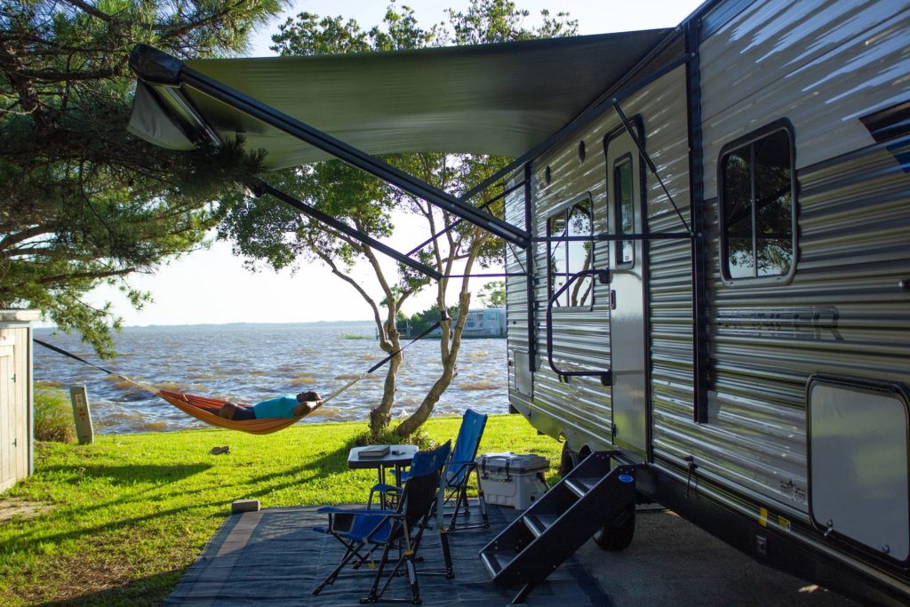 Virginia Beach campsite with hammock and RV