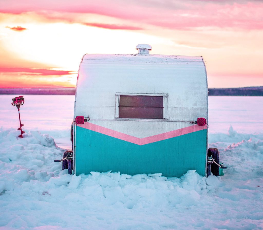 Ice house parked on a frozen Mille Lacs lake