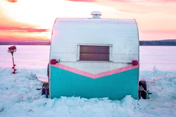 Ice house parked on a frozen Mille Lacs lake