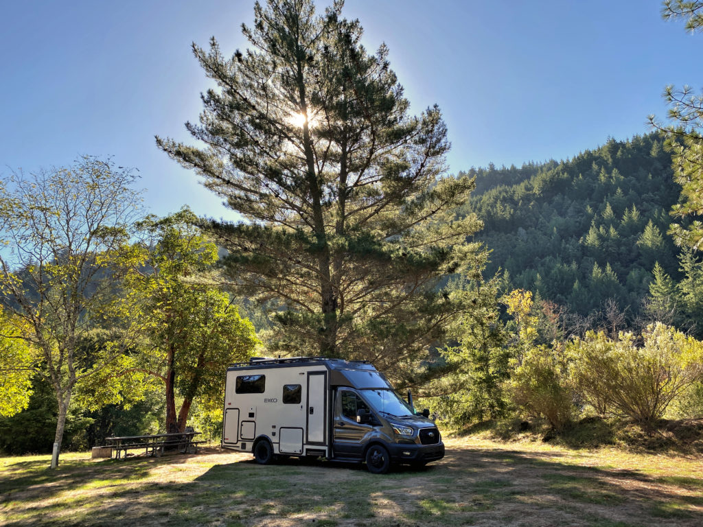 The Winnebago Ekko in the California Lost Coast landscape.