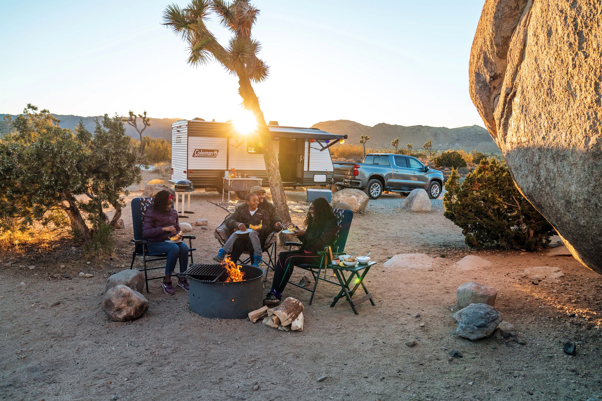 Joshua Tree RV Camping by the Fire